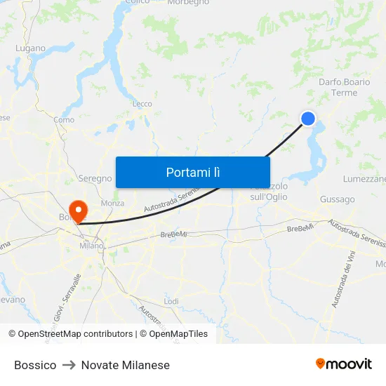 Bossico to Novate Milanese map