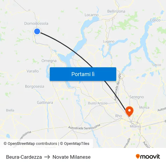 Beura-Cardezza to Novate Milanese map