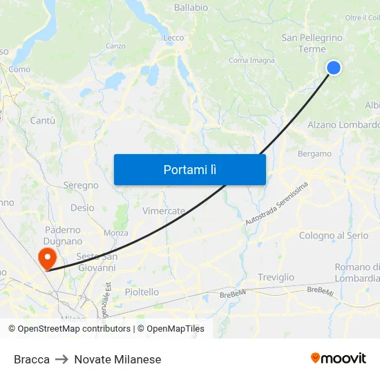 Bracca to Novate Milanese map