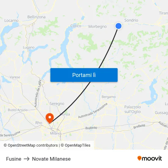 Fusine to Novate Milanese map