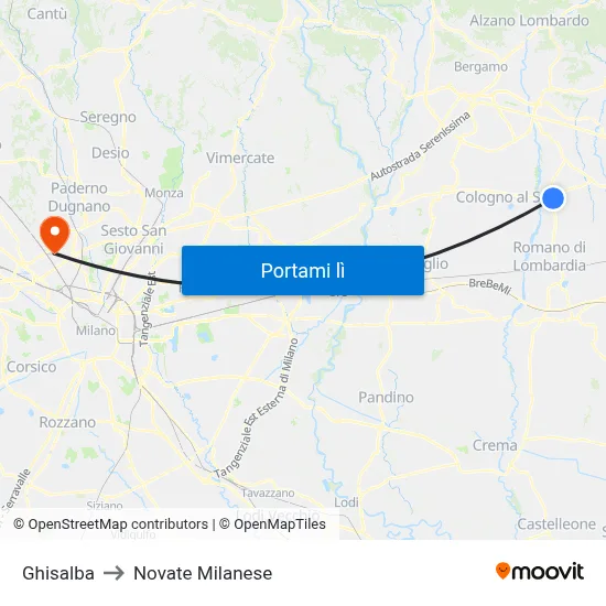 Ghisalba to Novate Milanese map