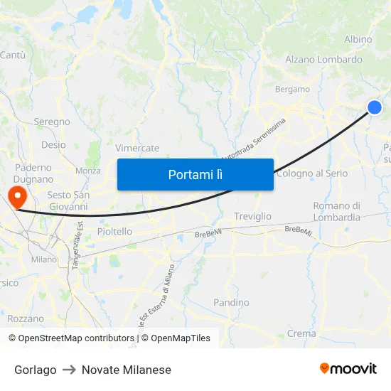 Gorlago to Novate Milanese map