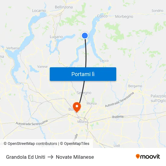 Grandola Ed Uniti to Novate Milanese map