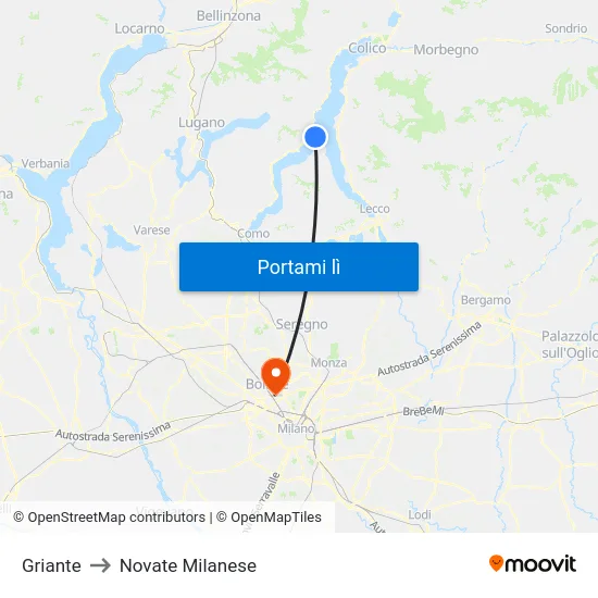 Griante to Novate Milanese map