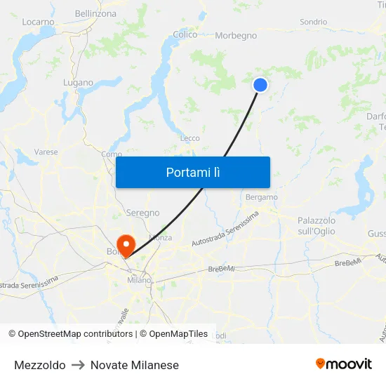 Mezzoldo to Novate Milanese map