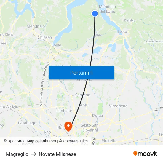 Magreglio to Novate Milanese map