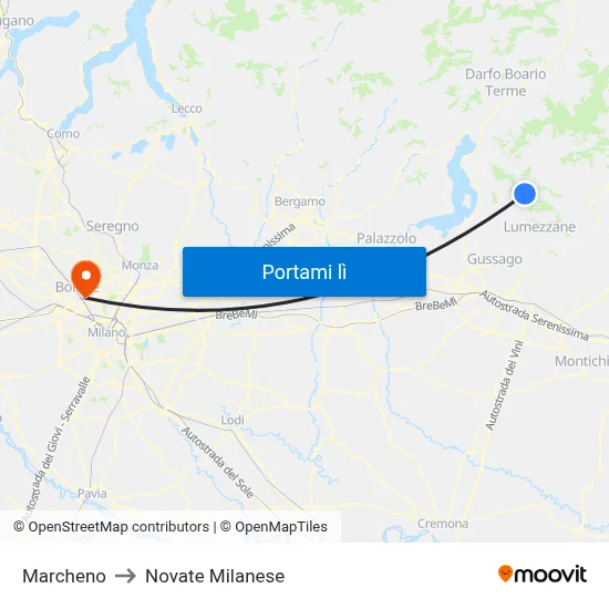 Marcheno to Novate Milanese map