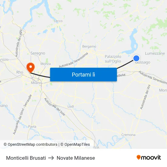Monticelli Brusati to Novate Milanese map
