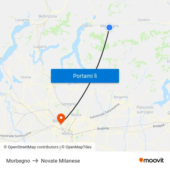 Morbegno to Novate Milanese map