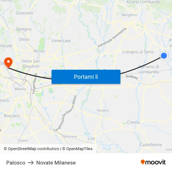 Palosco to Novate Milanese map
