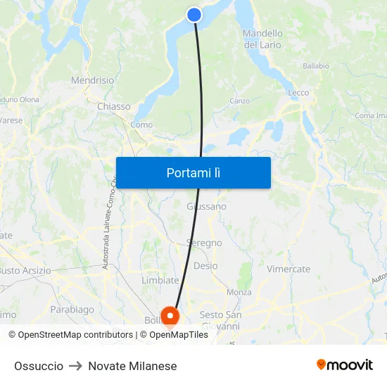 Ossuccio to Novate Milanese map