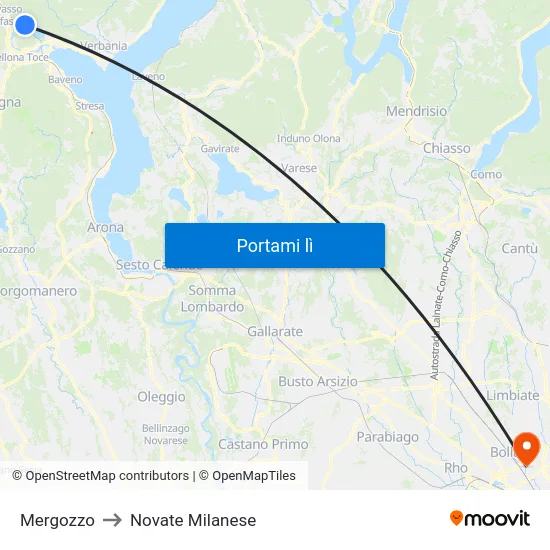 Mergozzo to Novate Milanese map