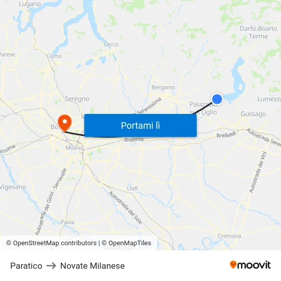 Paratico to Novate Milanese map