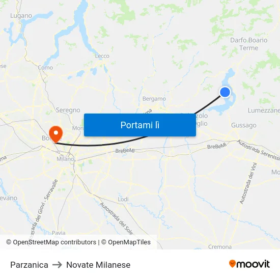 Parzanica to Novate Milanese map