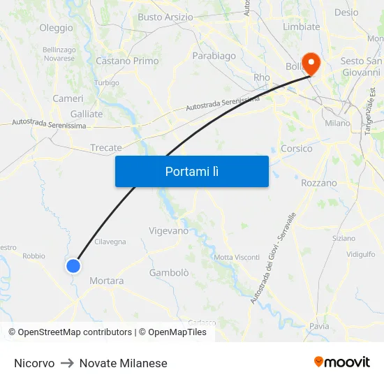 Nicorvo to Novate Milanese map