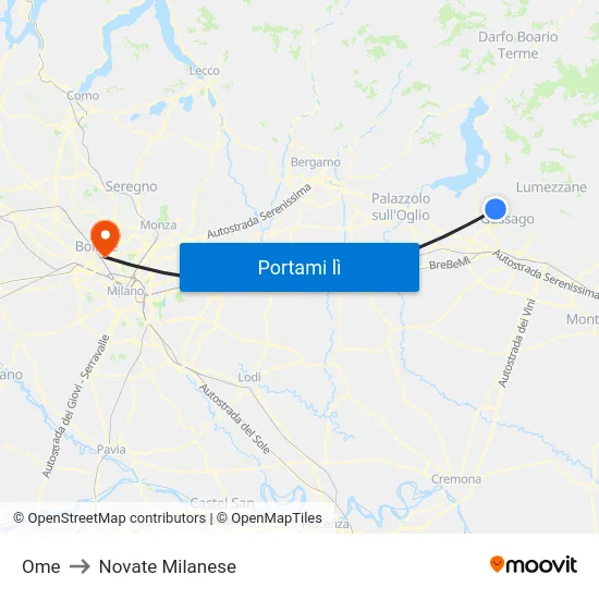 Ome to Novate Milanese map