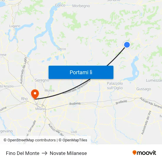 Fino Del Monte to Novate Milanese map
