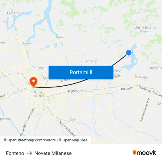 Fonteno to Novate Milanese map