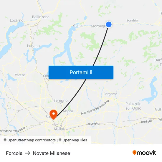 Forcola to Novate Milanese map