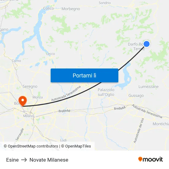 Esine to Novate Milanese map