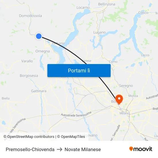 Premosello-Chiovenda to Novate Milanese map