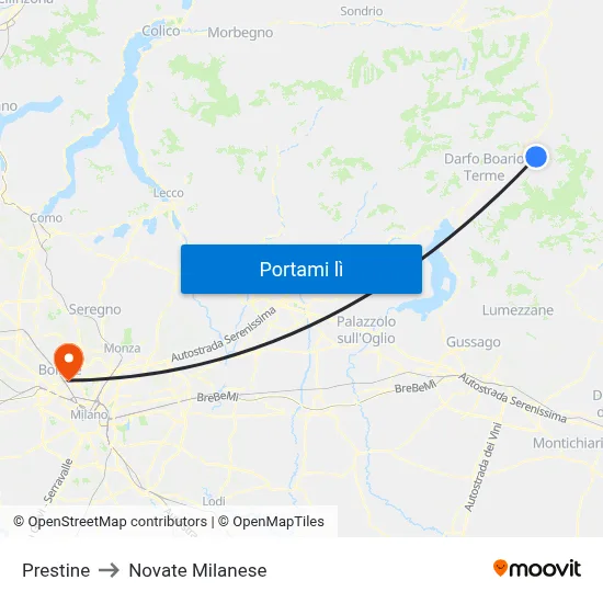 Prestine to Novate Milanese map