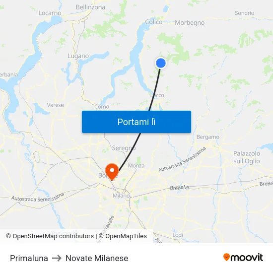 Primaluna to Novate Milanese map