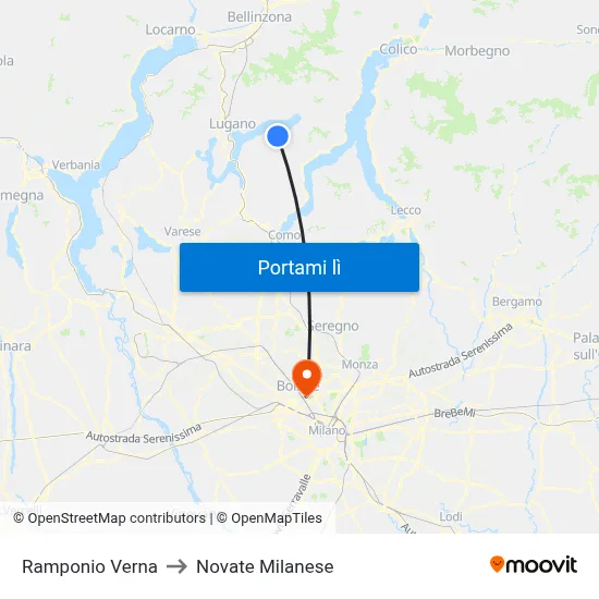 Ramponio Verna to Novate Milanese map
