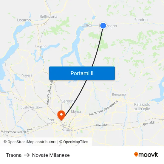 Traona to Novate Milanese map