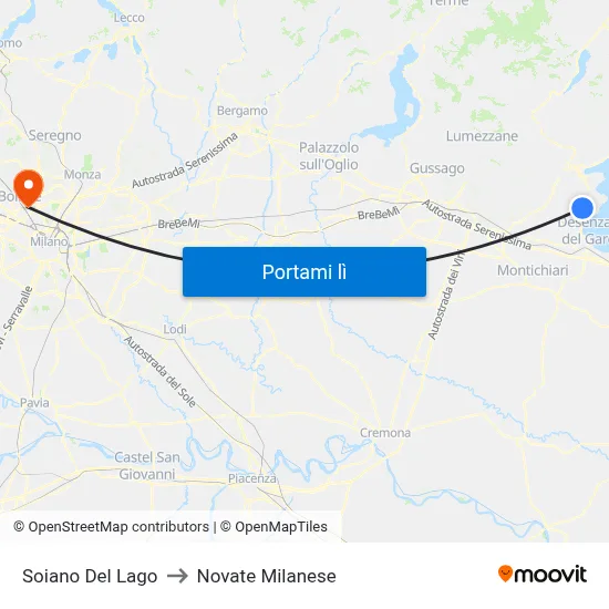 Soiano Del Lago to Novate Milanese map