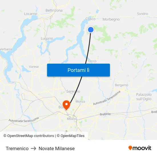 Tremenico to Novate Milanese map