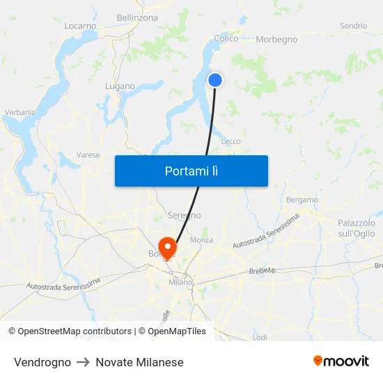 Vendrogno to Novate Milanese map