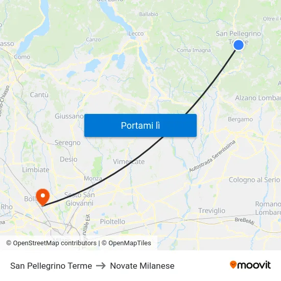San Pellegrino Terme to Novate Milanese map