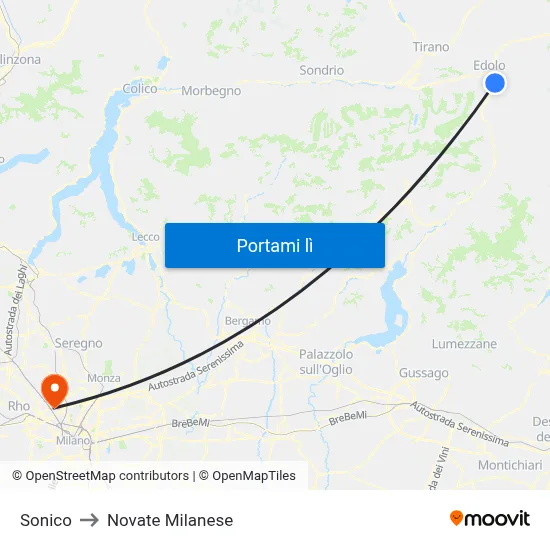 Sonico to Novate Milanese map