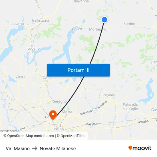 Val Masino to Novate Milanese map