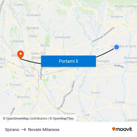Spirano to Novate Milanese map
