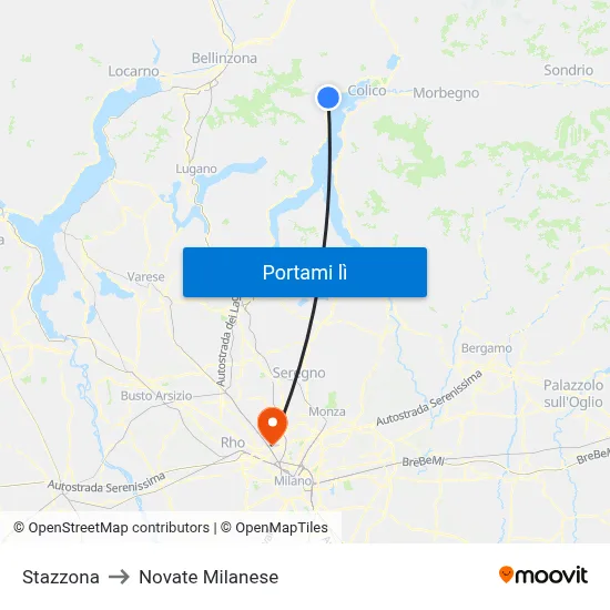 Stazzona to Novate Milanese map