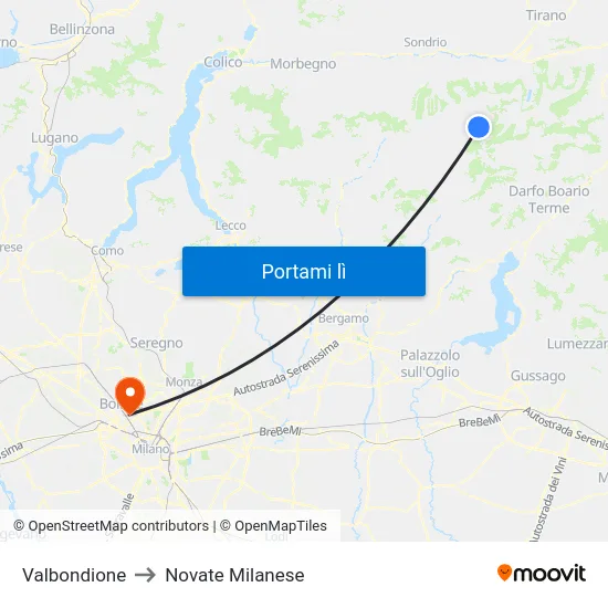Valbondione to Novate Milanese map