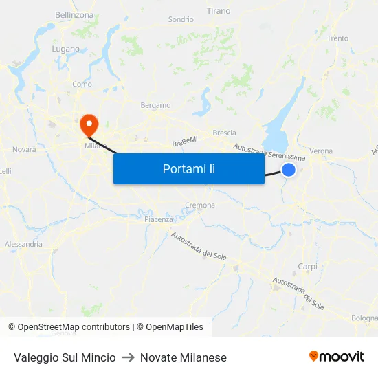 Valeggio Sul Mincio to Novate Milanese map