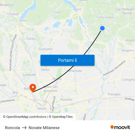 Roncola to Novate Milanese map