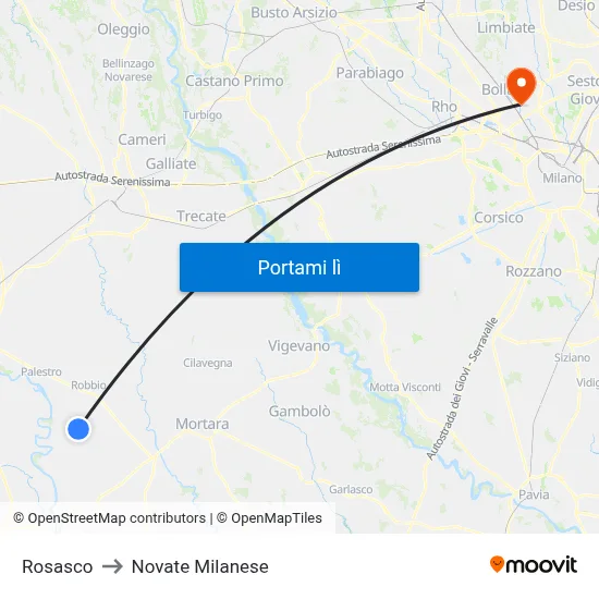 Rosasco to Novate Milanese map