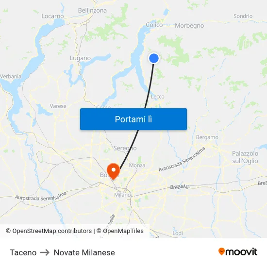 Taceno to Novate Milanese map