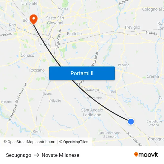 Secugnago to Novate Milanese map
