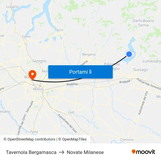 Tavernola Bergamasca to Novate Milanese map