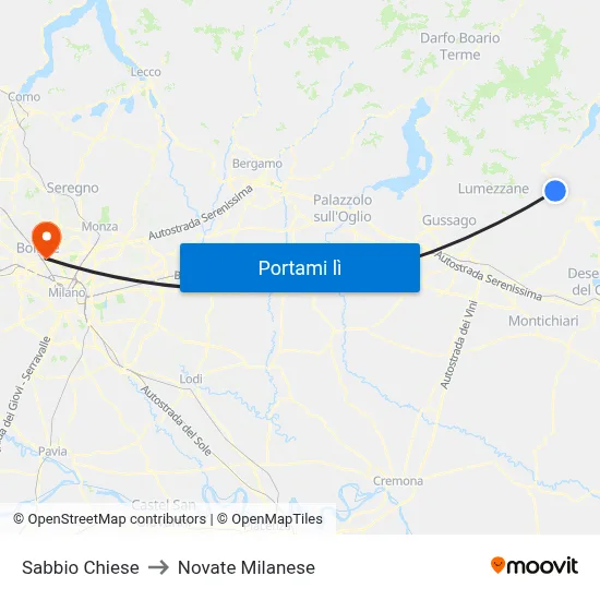 Sabbio Chiese to Novate Milanese map