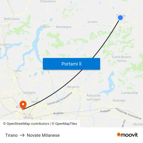 Tirano to Novate Milanese map