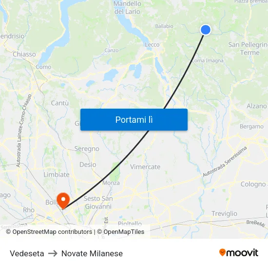 Vedeseta to Novate Milanese map