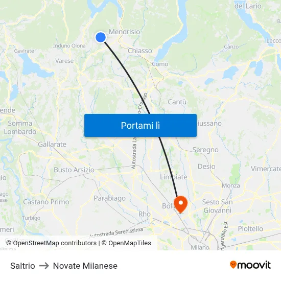 Saltrio to Novate Milanese map