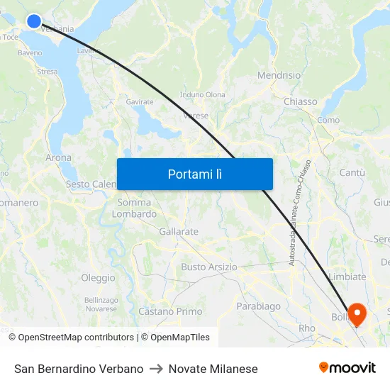 San Bernardino Verbano to Novate Milanese map