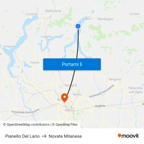 Pianello Del Lario to Novate Milanese map